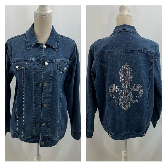 Quacker Factory Rhinestone Denim Jacket Women’s Small Blue Stretch Pockets - Picture 1 of 10